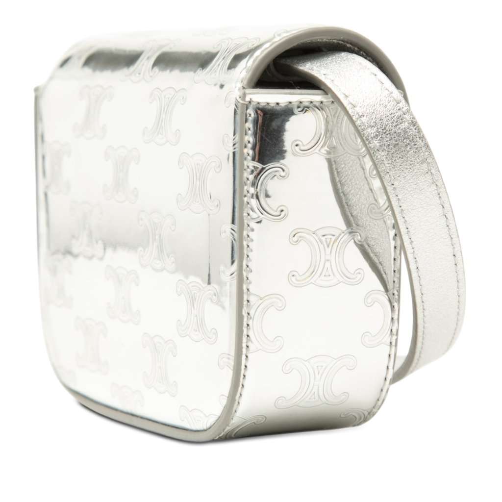 Celine Mini Triomphe Metallic Calfskin Claude Crossbody Silver Leather Very good - Back View