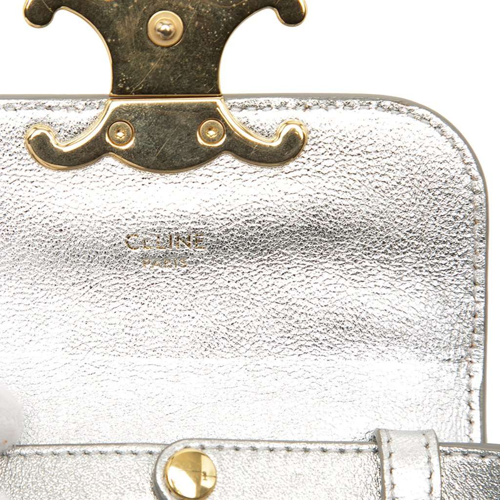 Celine Mini Triomphe Metallic Calfskin Claude Crossbody Silver Leather Very good - Box View