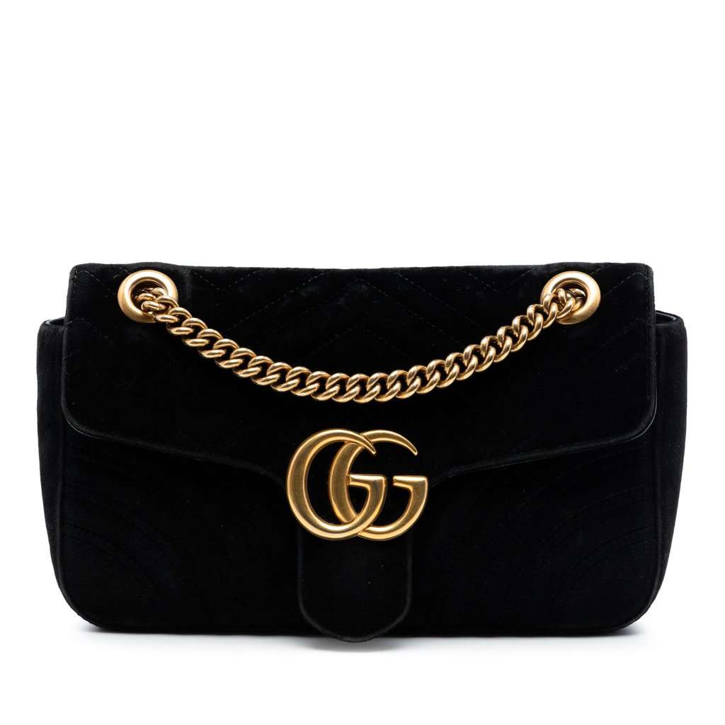Gucci Medium GG Marmont Matelasse Velvet Shoulder Bag Black Very good condition - Front View