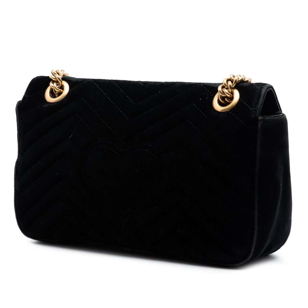 Gucci Medium GG Marmont Matelasse Velvet Shoulder Bag Black Very good condition - Back View