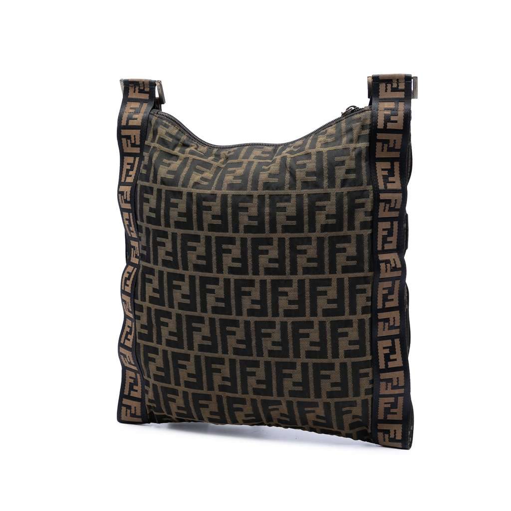 Fendi Zucca Canvas FF Flat Messenger Bag Brown Very good - Back View