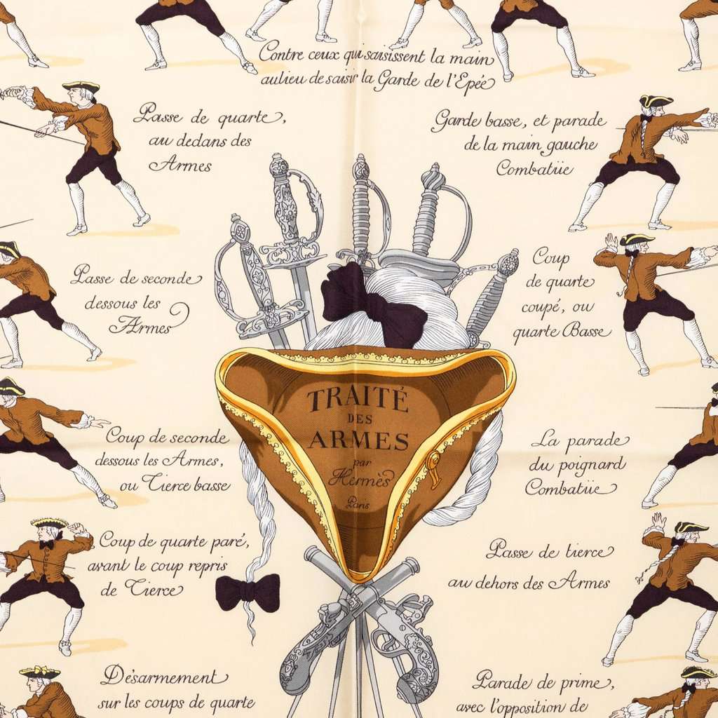 Hermès Traite Des Armes Silk Scarf 90 Beige Very good condition - Back View