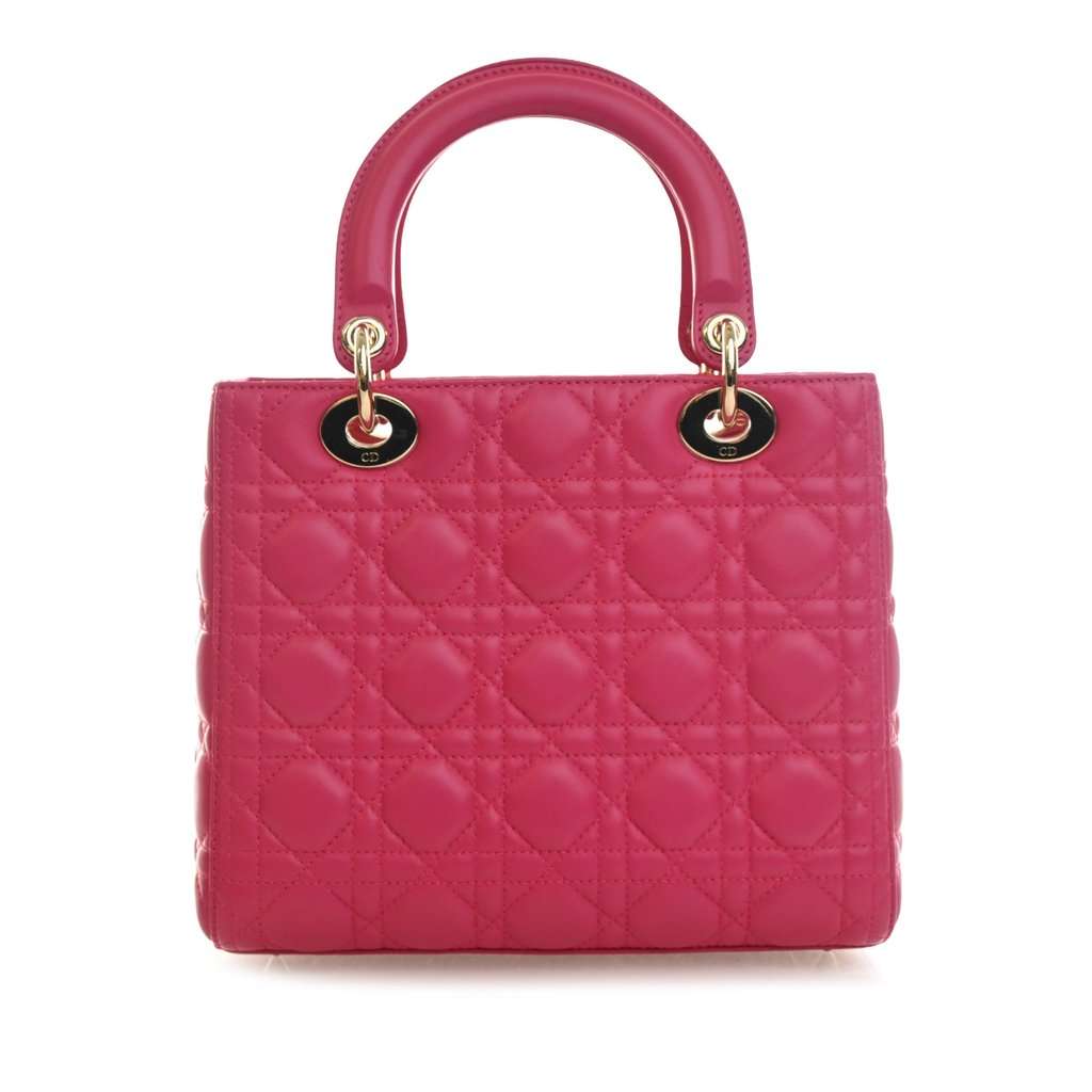 Dior Medium Lambskin Cannage Lady Dior Pink Leather Very good - Back View