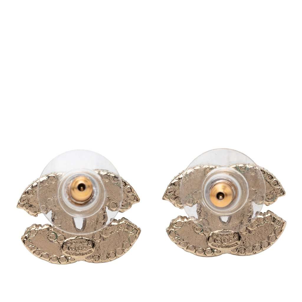 Chanel CC Brass Strass Enamel Push Back Earrings Silver Metal Very good condition - Back View