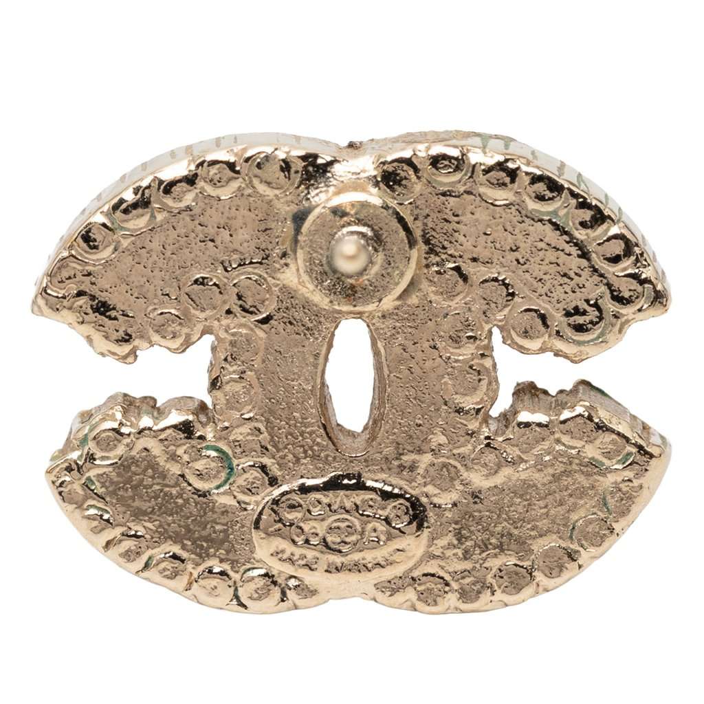 Chanel CC Brass Strass Enamel Push Back Earrings Silver Metal Very good condition - Inside View