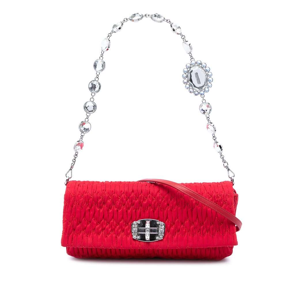 Miu Miu Matelasse Nylon Crystal Chain Satchel Red Very good condition - Front View