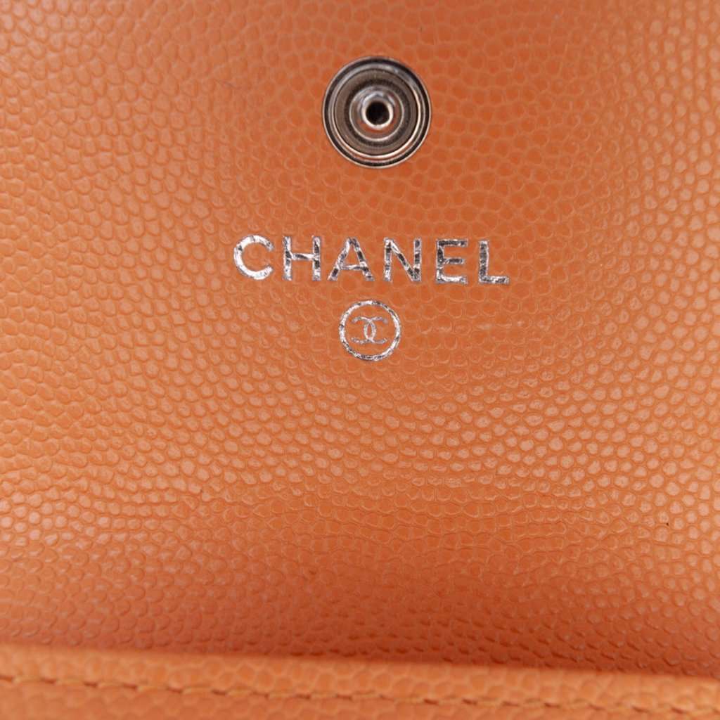 Chanel Quilted Caviar 19 Flap Card Holder Orange Leather Very good condition - Box View
