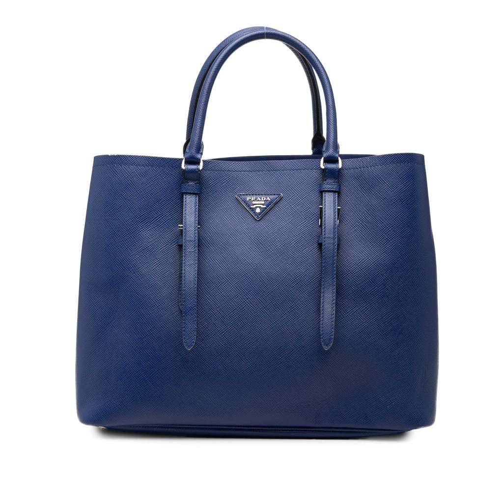 Prada Medium Saffiano Cuir Double Handle Satchel Blue Leather Very good condition - Front View