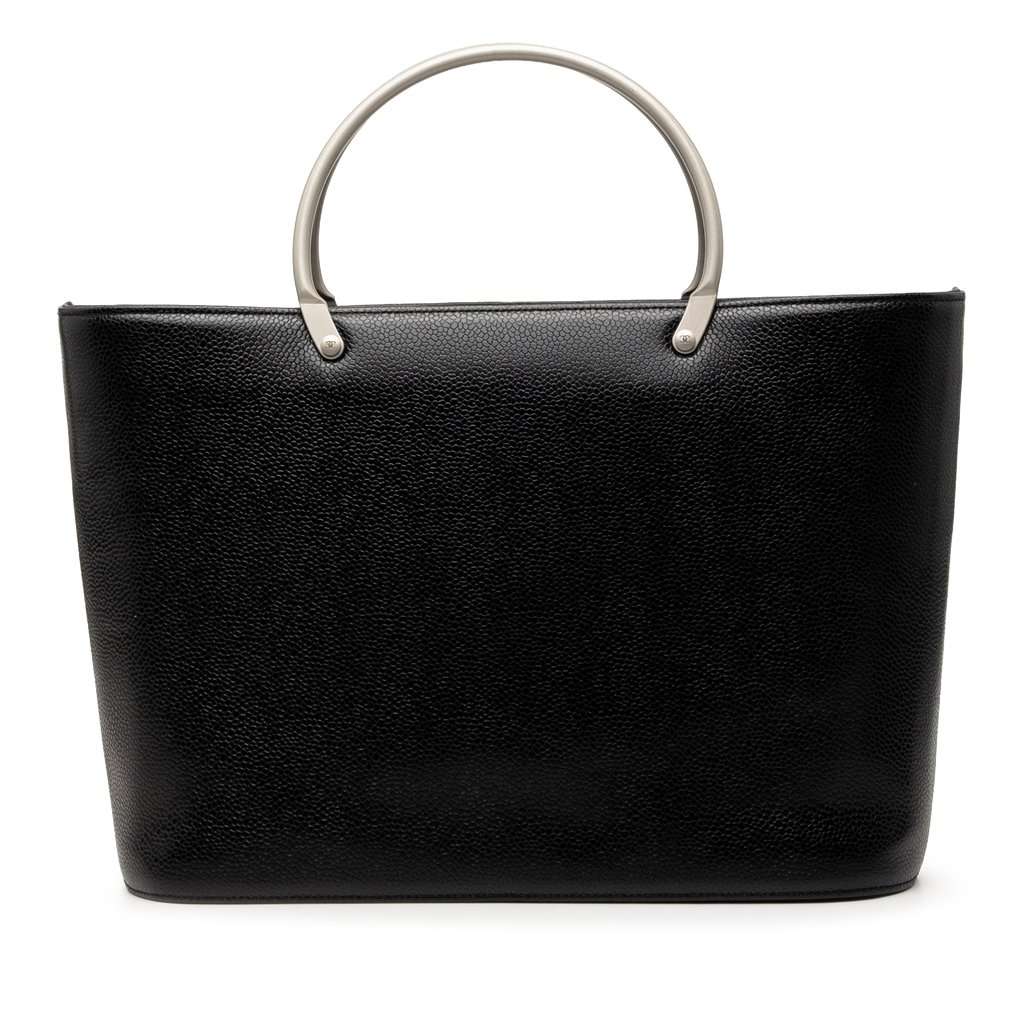 Chanel CC Caviar Metal Top Handle Tote Black Leather Very good - Front View