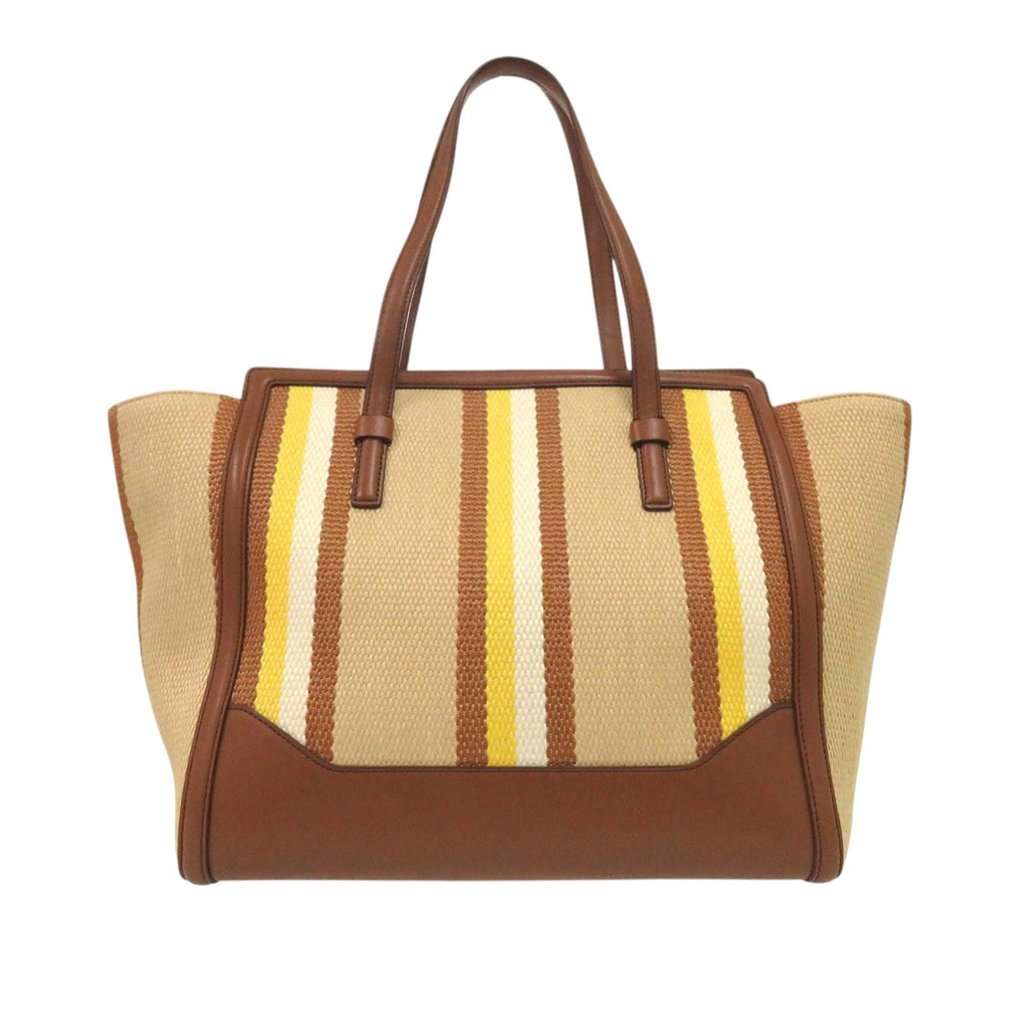 Salvatore Ferragamo Medium Striped Canvas and Leather Amy Tote Beige Very good condition - Back View