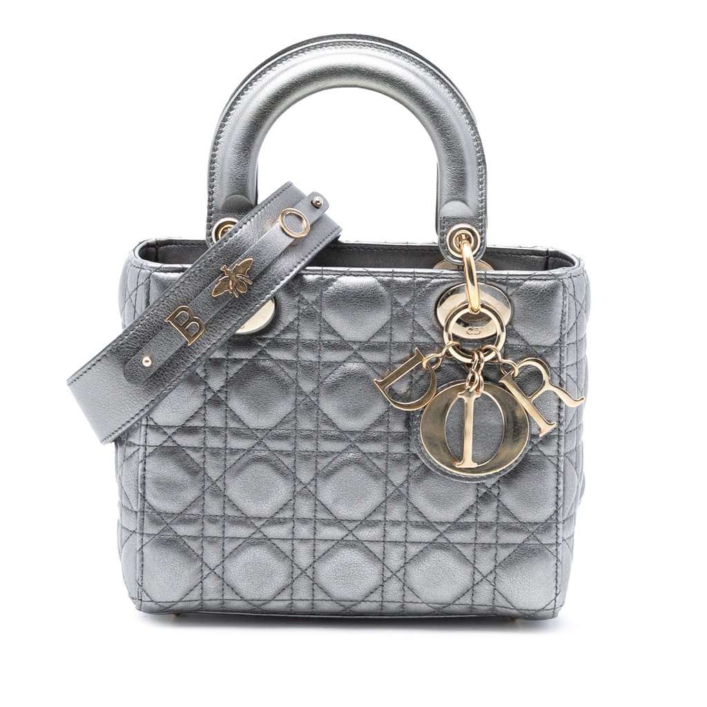 Dior Small Metallic Lambskin Cannage My ABCDior Lady Dior Silver Leather Very good - Front View