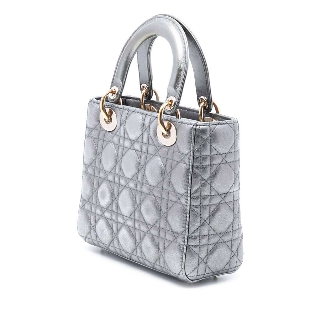 Dior Small Metallic Lambskin Cannage My ABCDior Lady Dior Silver Leather Very good - Back View