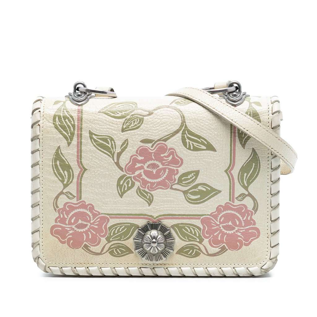 Miu Miu Goatskin Madras Floral Embossed Crossbody White Leather Very good - Front View