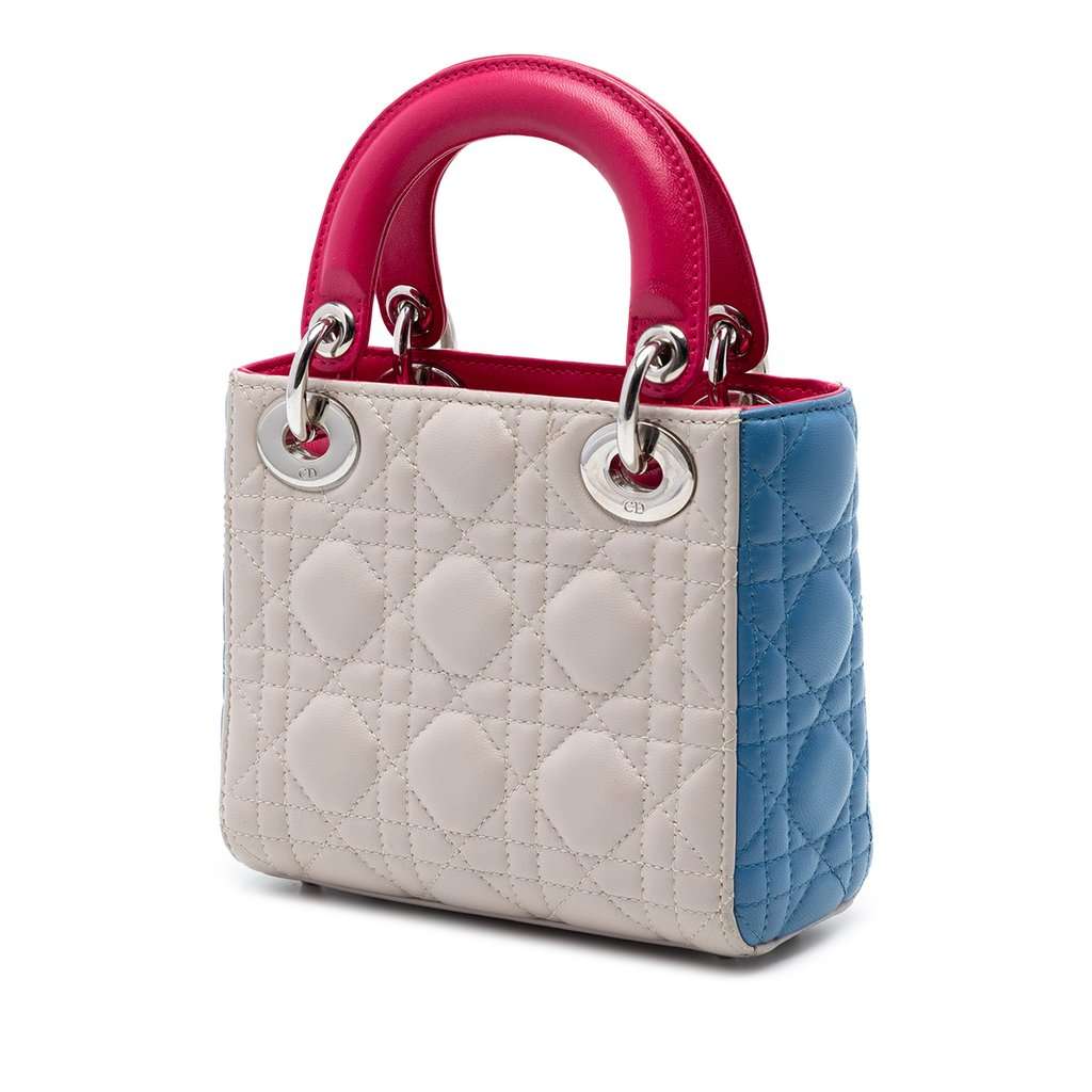 Dior Mini Tricolor Lambskin Cannage Lady Dior Brown Leather Very good condition - Back View