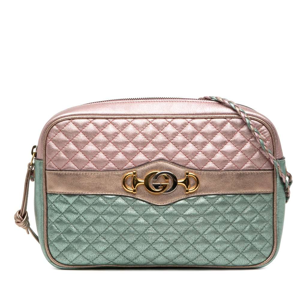 Gucci Laminated Nappa Trapuntata Crossbody Green Leather Very good - Front View