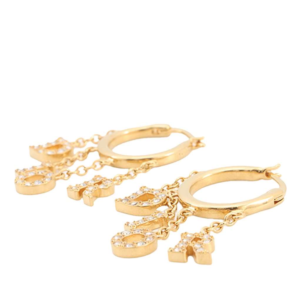 Dior Dio(r)evolution Gold Plated Strass Drop Hoop Earrings Gold Metal Very good - Inside View