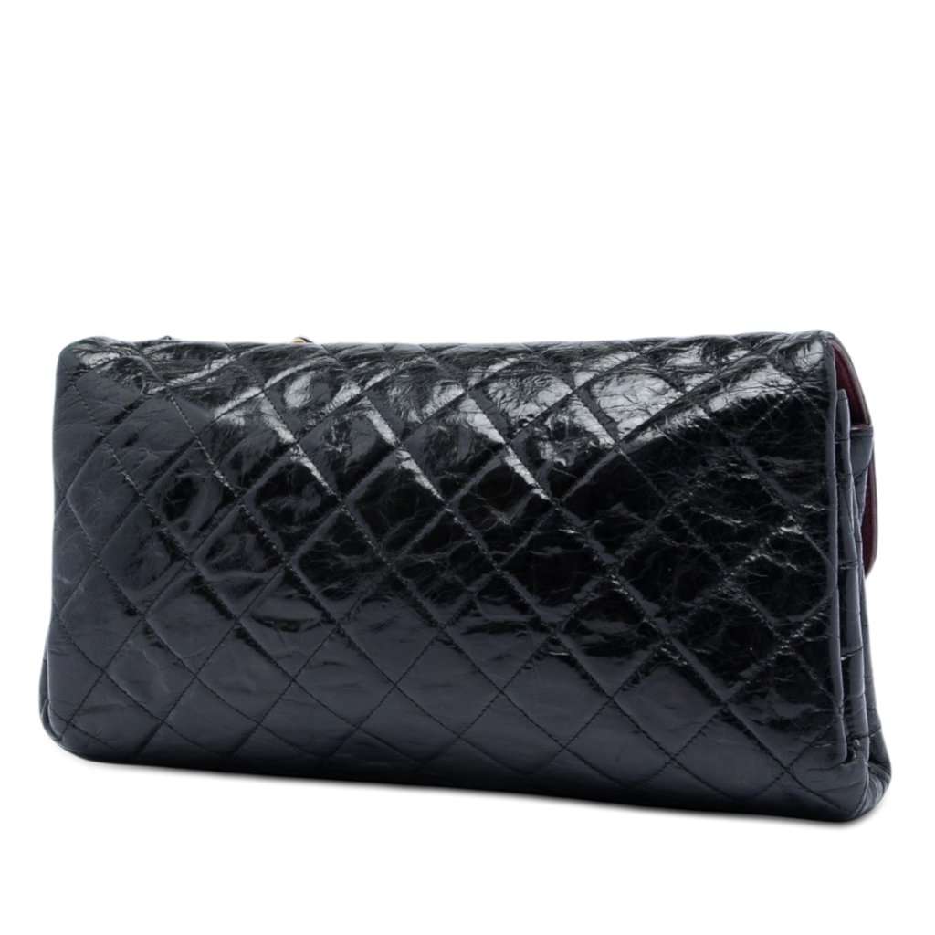 Chanel Jumbo CC Quilted Crumpled Calfskin Straight Flap Black Leather Very good - Back View