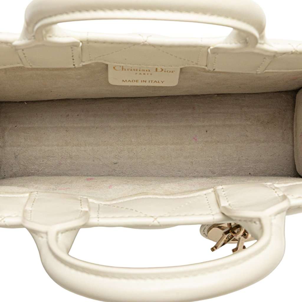 Dior Mini Calfskin Macrocannage Book Tote White Leather Very good - Model View