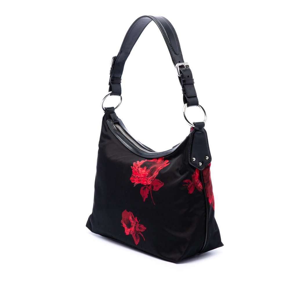 Prada Tessuto Stampato Rose Shoulder Bag Black Very good - Back View