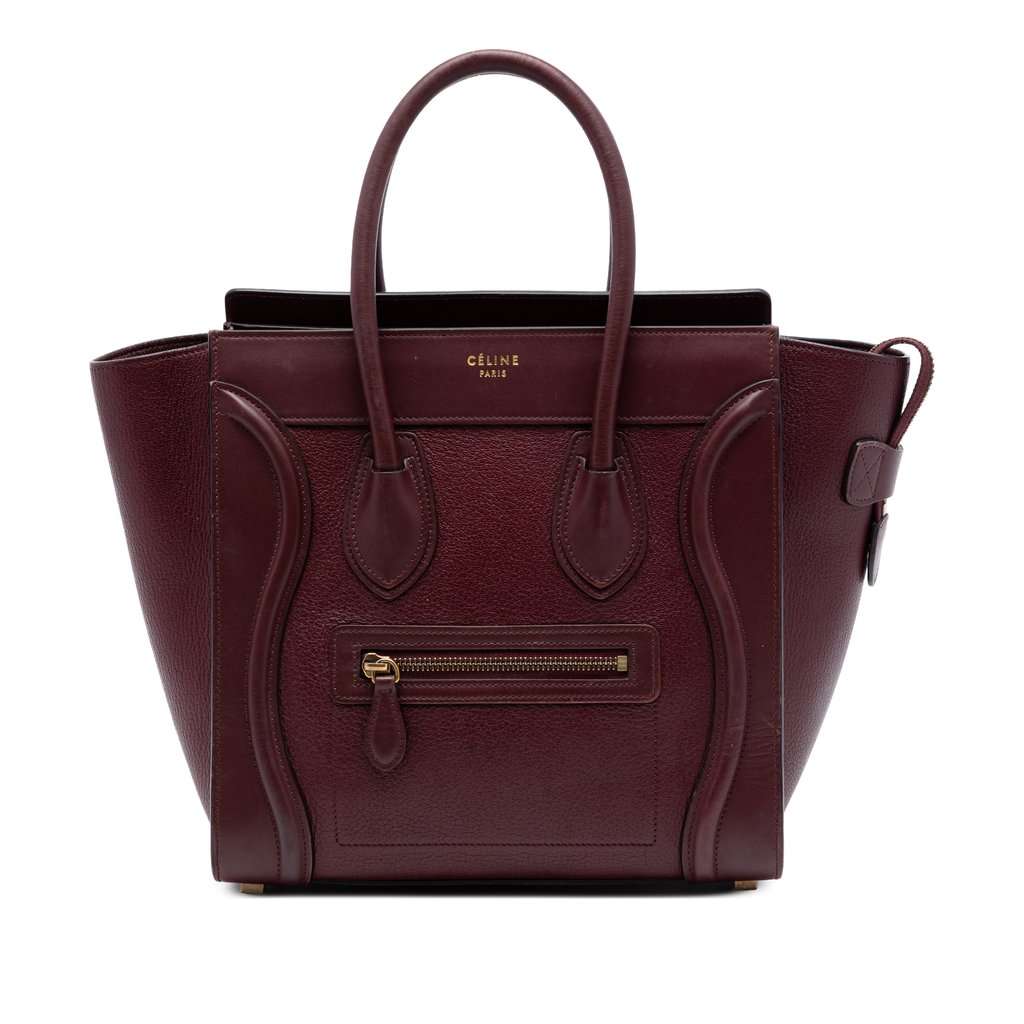 Celine Micro Smooth Calfskin and Goatskin Luggage Tote Red Leather Very good condition - Front View