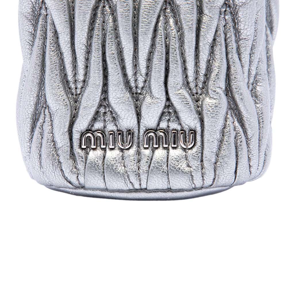 Miu Miu Mini Metallic Matelasse Nappa Crystal Chain Bucket Bag Silver Leather Very good - Box View