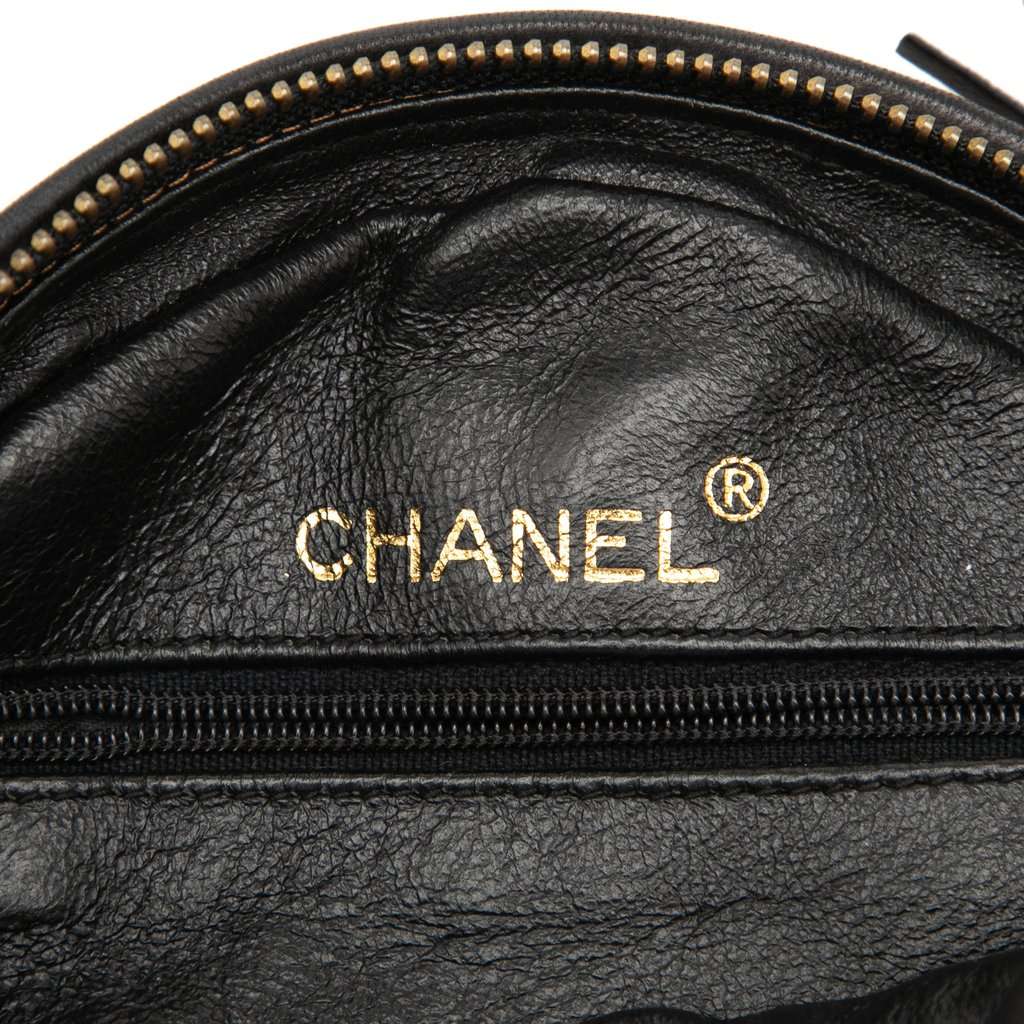 Chanel Quilted Lambskin Tassel Round Clutch with Chain Black Leather Good - Box View