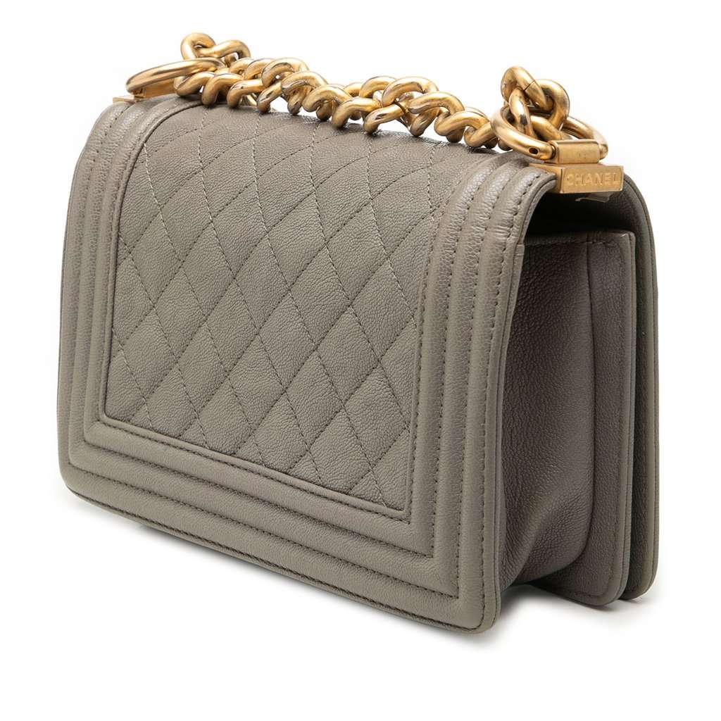 Chanel Small Quilted Caviar Boy Flap Brown Leather Very good - Back View
