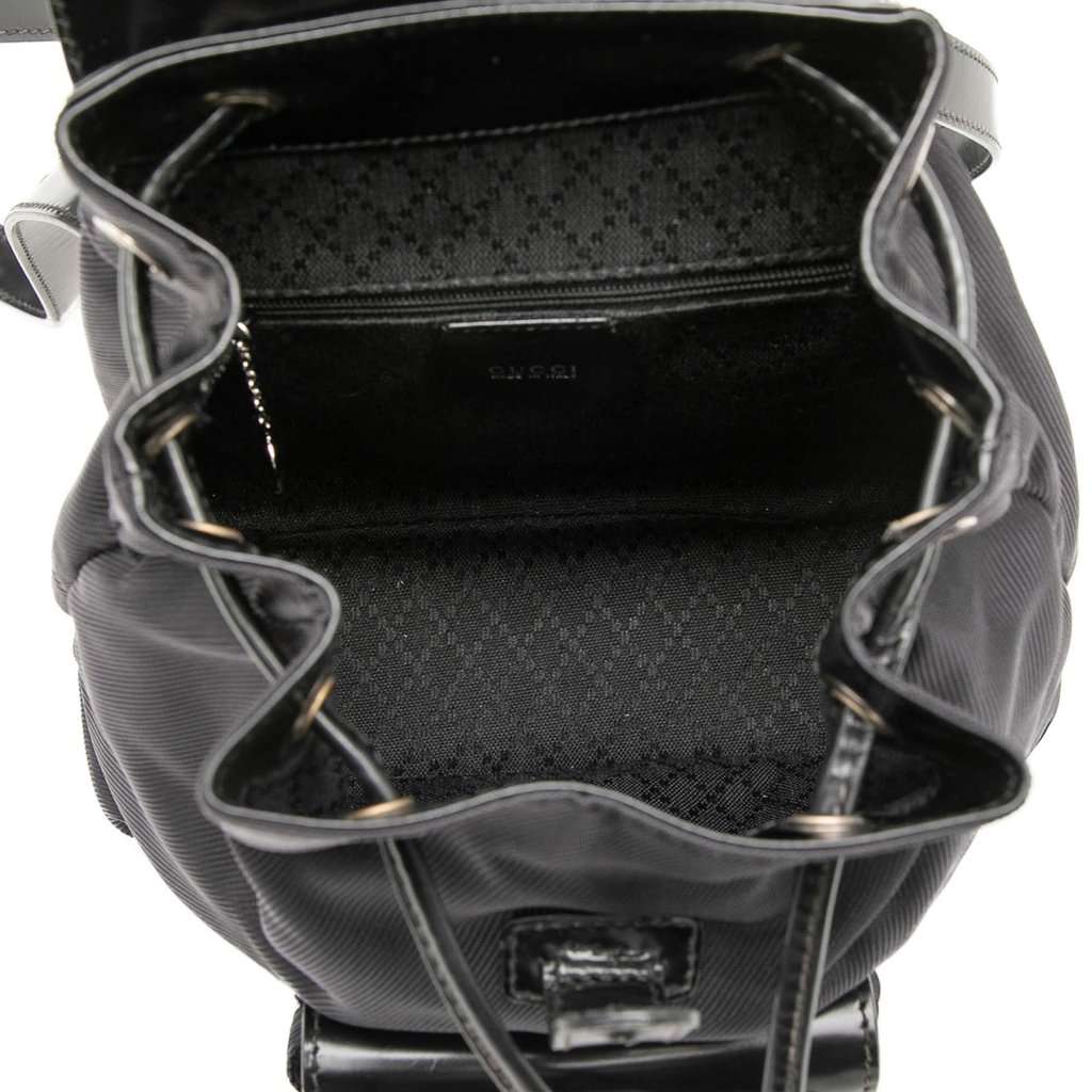 Gucci Nylon and Patent Bamboo Drawstring Backpack Black Very good condition - Model View