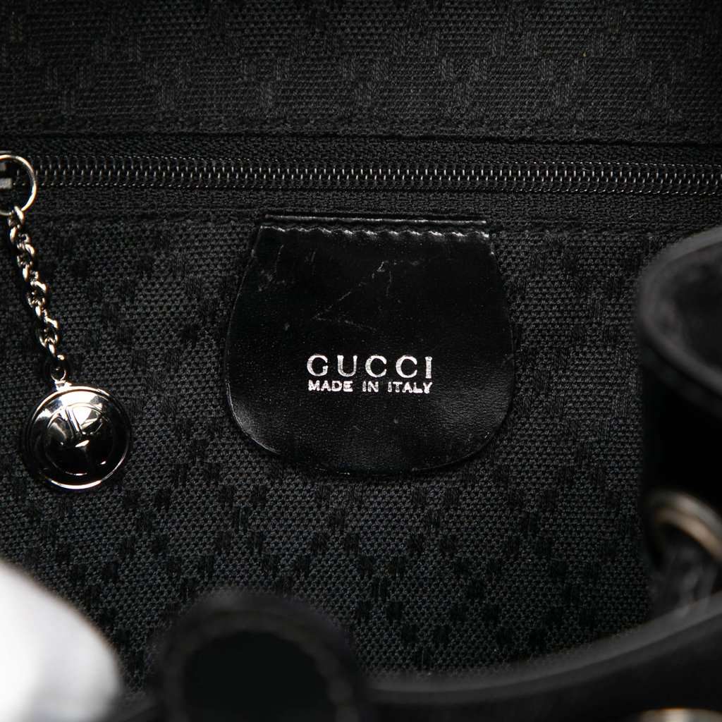 Gucci Nylon and Patent Bamboo Drawstring Backpack Black Very good condition - Box View