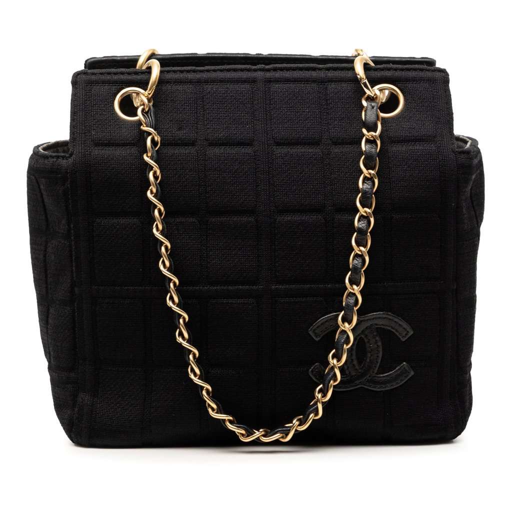 Chanel Jersey CC Chocolate Bar Shoulder Bag Black Very good condition - Front View