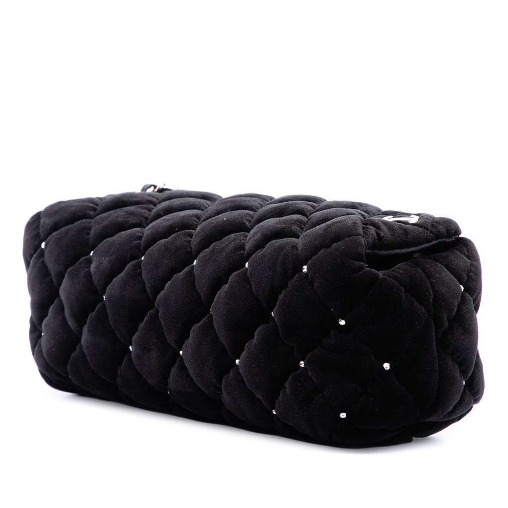 Chanel CC Quilted Velvet Crystal Wristlet Clutch Black Very good condition - Back View