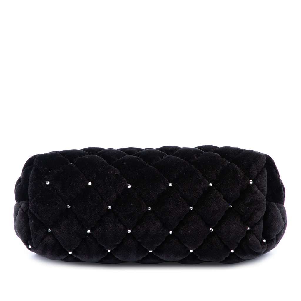 Chanel CC Quilted Velvet Crystal Wristlet Clutch Black Very good condition - Inside View