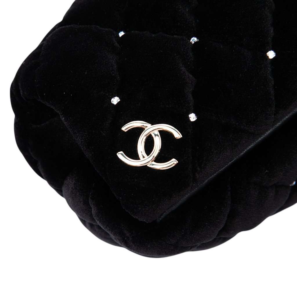Chanel CC Quilted Velvet Crystal Wristlet Clutch Black Very good condition - Box View