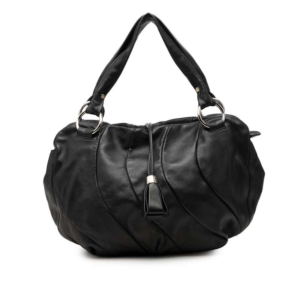 Celine Calfskin Pleated Bittersweet Hobo Black Leather Very good - Front View