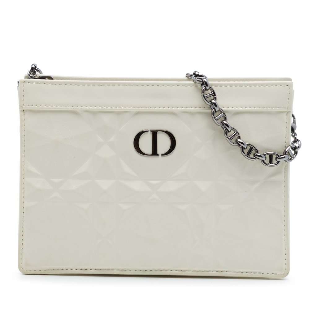 Dior Macrocannage Diamond Calfskin Caro Every Dior Pouch White Leather Very good - Front View