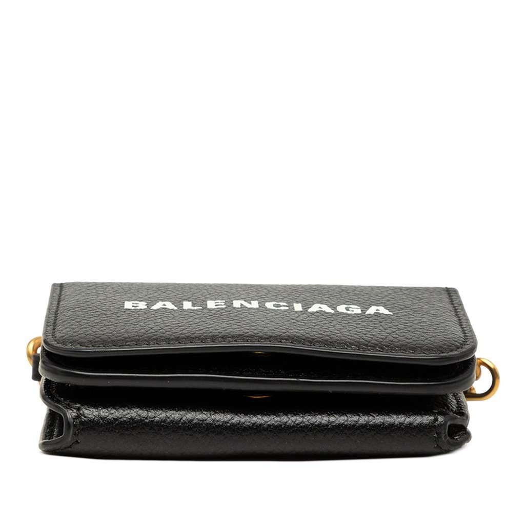 Balenciaga Mini Grained Calfskin Logo Cash Wallet On Chain Black Leather Very good - Inside View