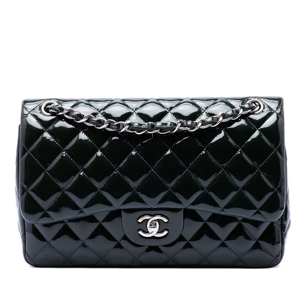 Chanel Jumbo Classic Patent Double Flap Blue Leather Very good condition - Front View