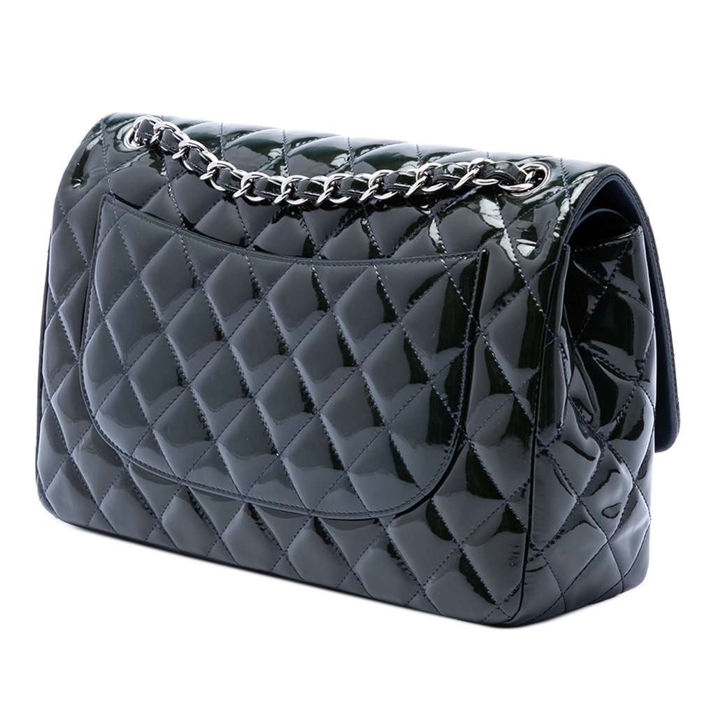 Chanel Jumbo Classic Patent Double Flap Blue Leather Very good condition - Back View