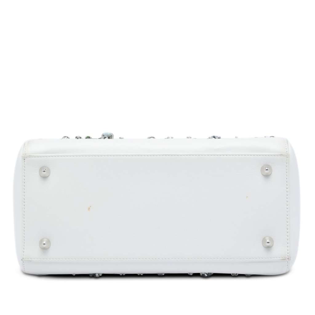 Dior Medium Calfskin Beads And Rhinestone Embellished Lady Dior White Leather Very good - Inside View