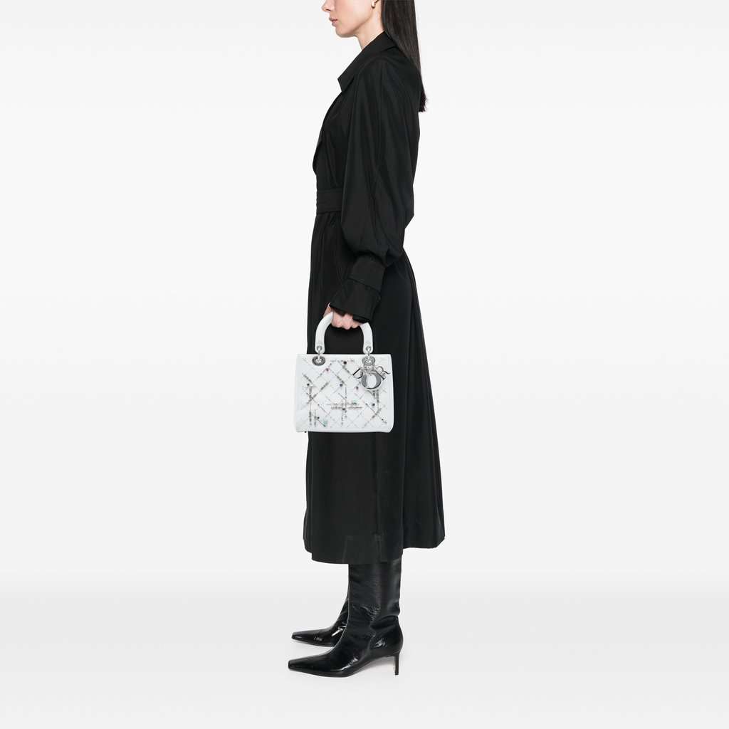 Dior Medium Calfskin Beads And Rhinestone Embellished Lady Dior White Leather Very good - Box View