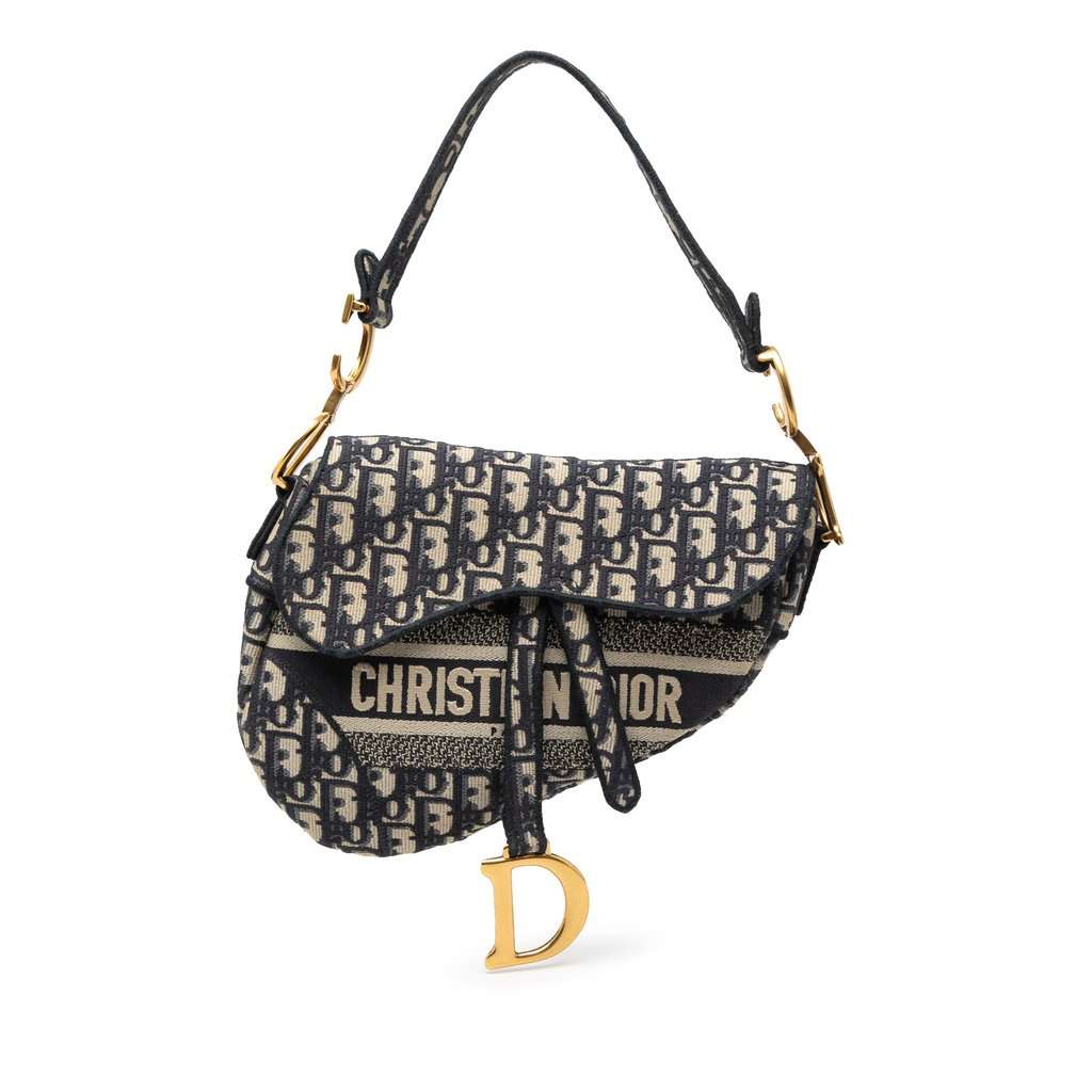 Dior Oblique Embroidered Canvas Saddle Bag Blue Very good condition - Front View