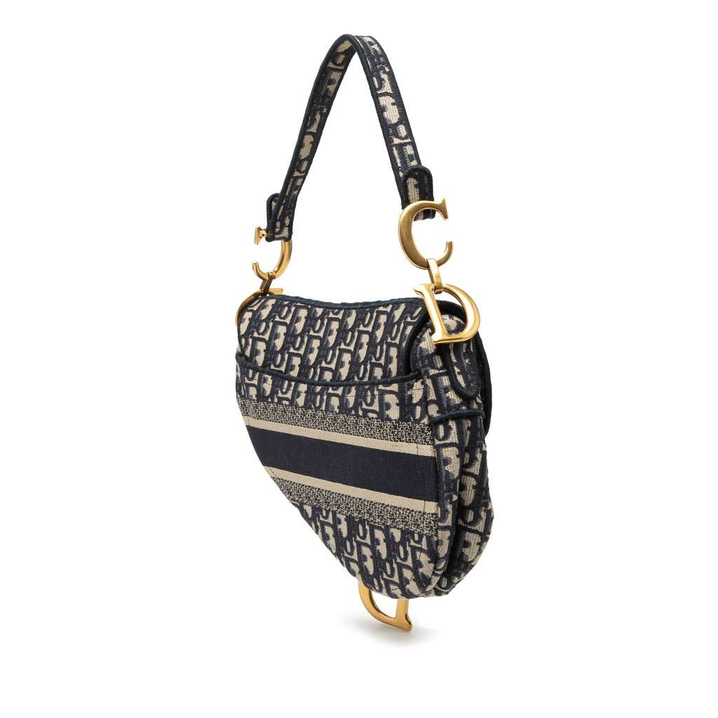 Dior Oblique Embroidered Canvas Saddle Bag Blue Very good condition - Back View