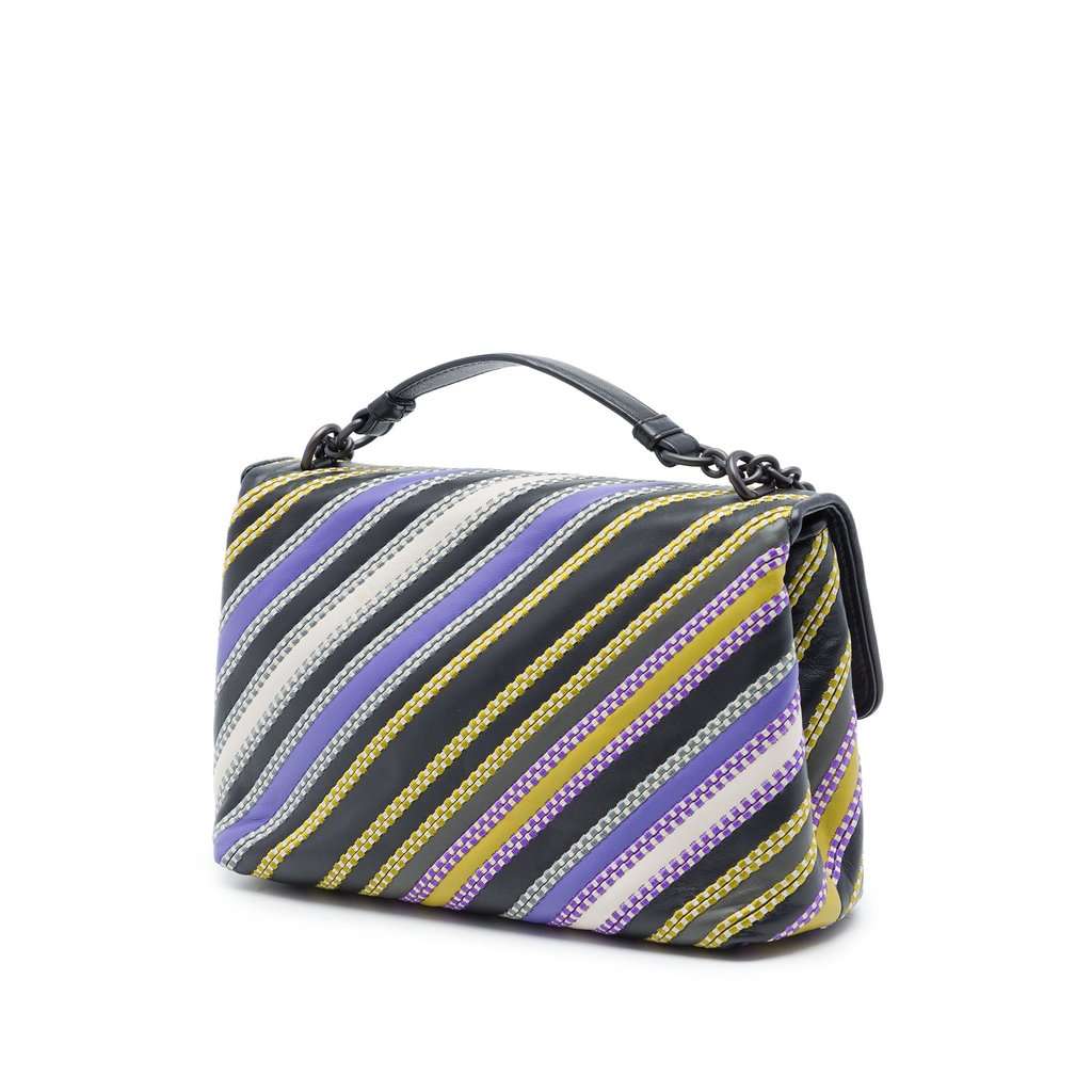 Bottega Veneta Small Nappa Diagonal Stripe Satchel Purple Leather Very good - Back View