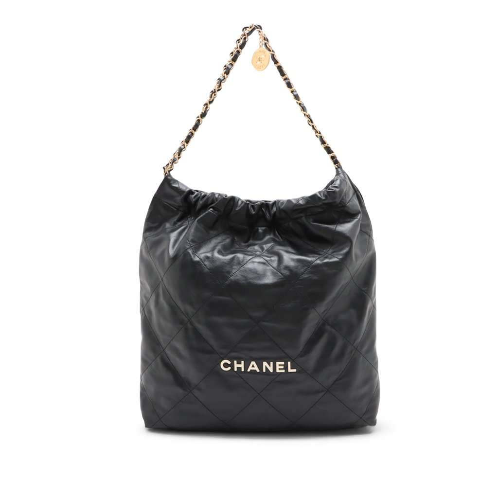 Chanel Medium Quilted Shiny Calfskin 22 Handbag Black Leather Very good condition - Front View