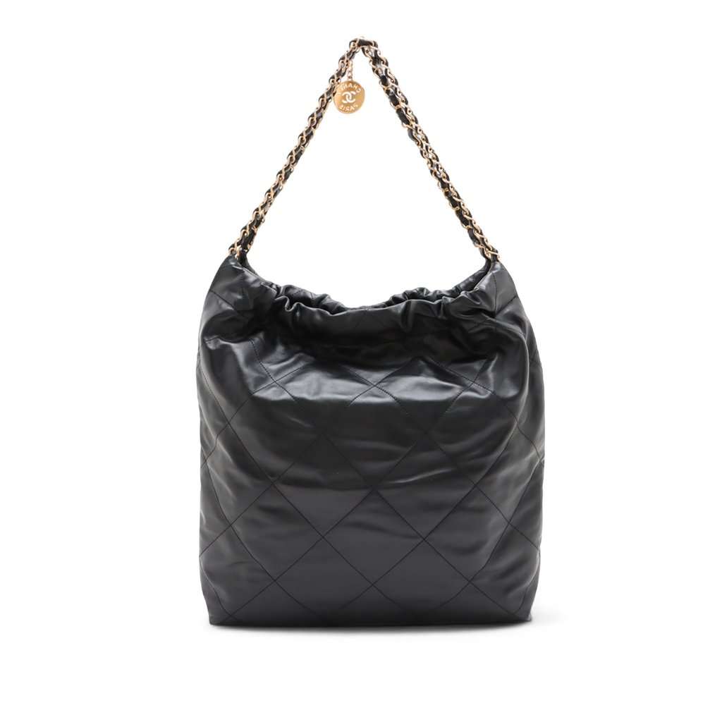 Chanel Medium Quilted Shiny Calfskin 22 Handbag Black Leather Very good condition - Back View