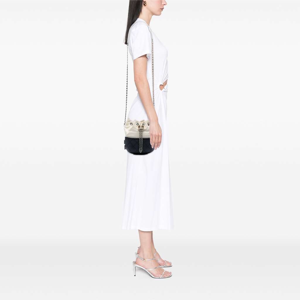 Chanel Small Bicolor Quilted Calfskin Gabrielle Bucket Bag White Leather Very good condition - Box View