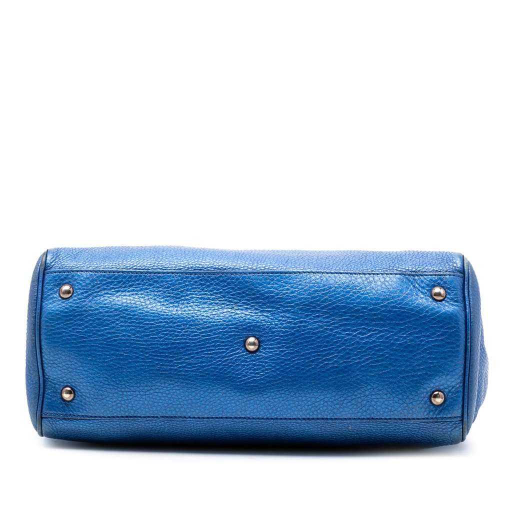 Gucci Medium Metallic Calfskin Bamboo Shopper Satchel Blue Leather Very good condition - Inside View