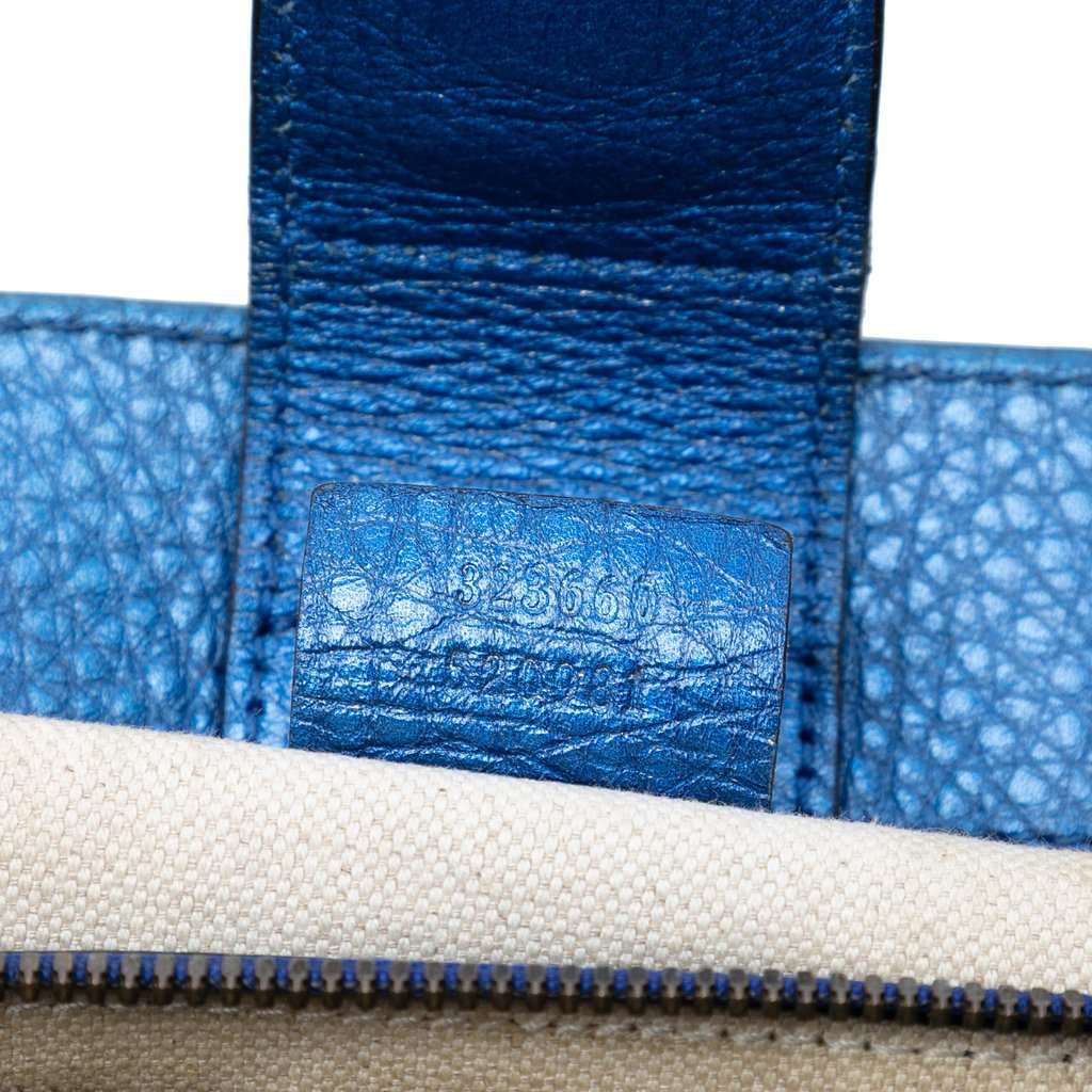 Gucci Medium Metallic Calfskin Bamboo Shopper Satchel Blue Leather Very good condition - Box View