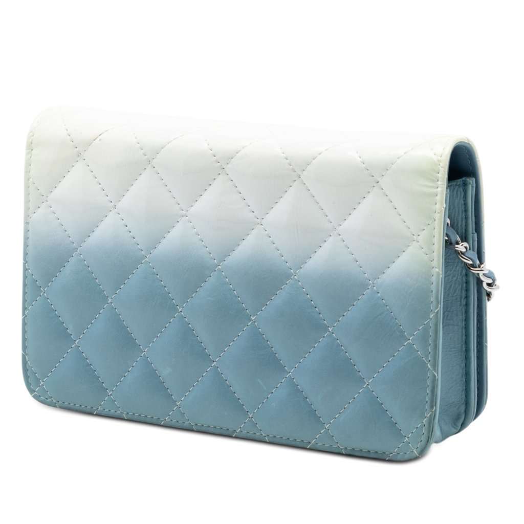 Chanel CC Quilted Ombre Patent and Aged Calfskin Crystal Wallet On Chain Blue Leather Very good condition - Back View