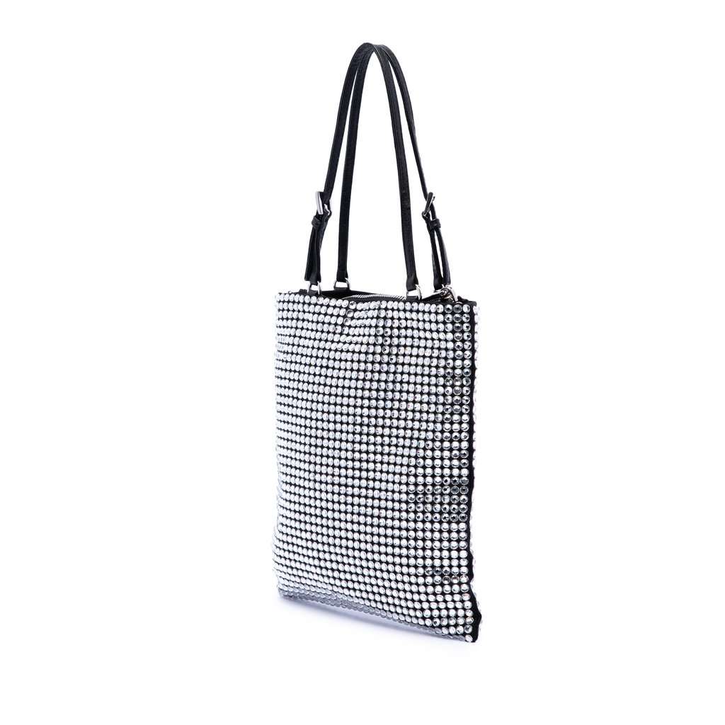 Prada Satin Crystal Embellished Chain Flat Tote Black Good - Back View